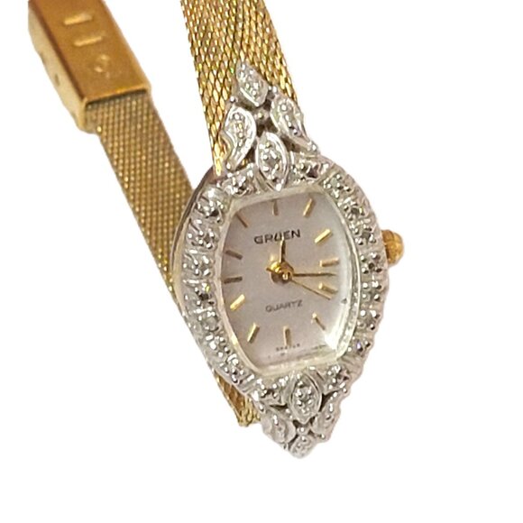 Vintage Gruen GR4748 Gold Ladies Quartz Diamond Wrist Watch Women's Jewelry - Picture 3 of 15